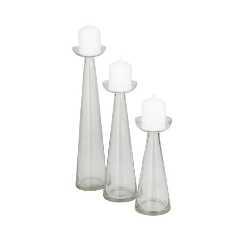 The Novogratz Set of 3 Clear Glass Contemporary Candle Holder, 3" x 3" x 3"