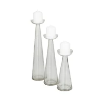 The Novogratz Set of 3 Clear Glass Contemporary Candle Holder, 3" x 3" x 3"
