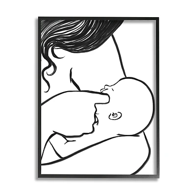 Stupell Industries Mother Nursing Child Portrait Minimal Black White Framed Giclee Art