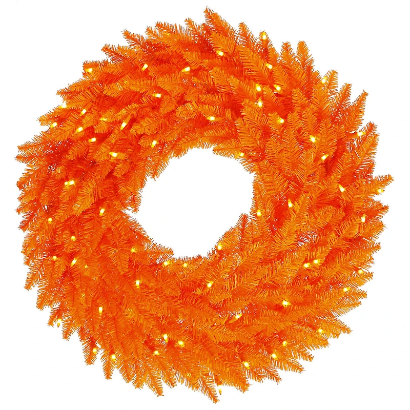 24" Pre-Lit Orange Fir Christmas Wreath, Orange Dura-Lit LED Lights