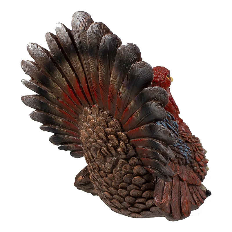11" Brown, Red & Blue Fall Harvest Turkey Tabletop Figurine