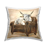 Stupell Industries Longhorn White Bull Resting in Brown Chair Throw Pillow 18" x 18"