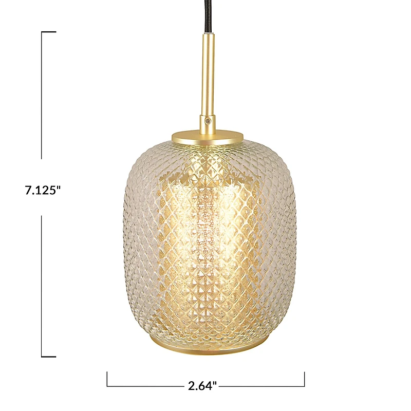 Hello Honey® Clear & Gold Embossed Glass Shade Pendant Lamp with Brass Accents