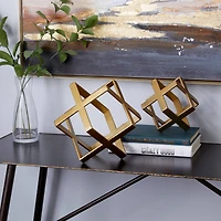 Gold Metal Glam Geometric Cube Sculpture Set