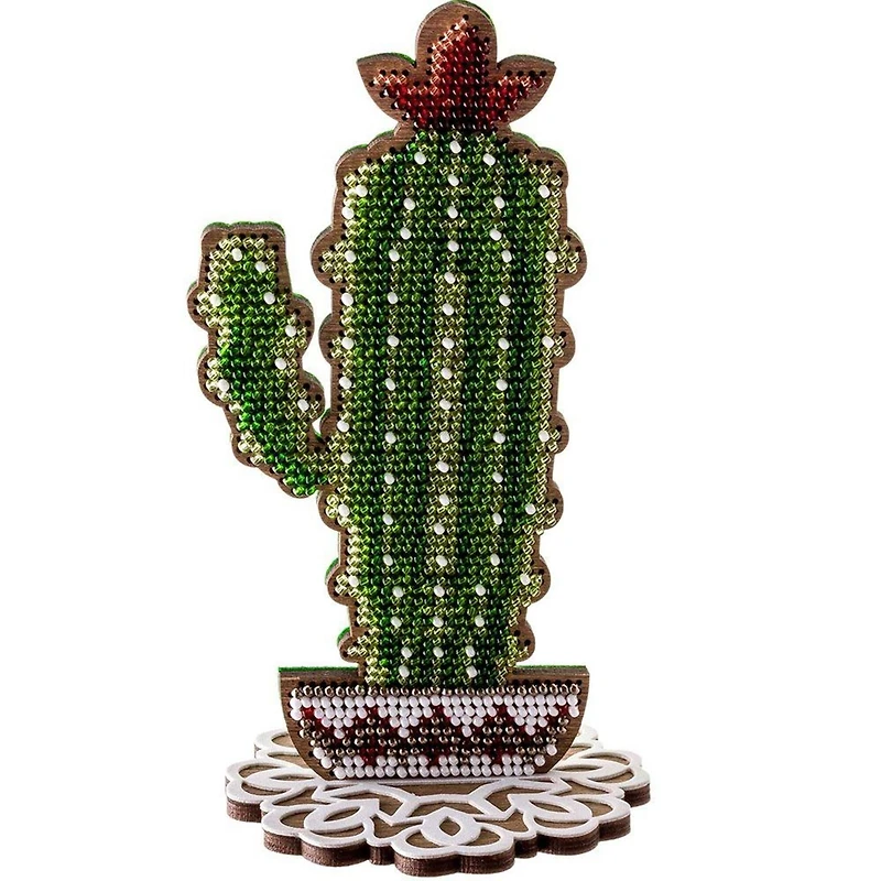 Wonderland Crafts Tall Cactus in Bowl Bead Embroidery on Wood Kit