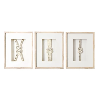 American Art Decor Naut Shore Framed Nautical Knots Wall Decor in Natural 3-piece set - 14" x 11"