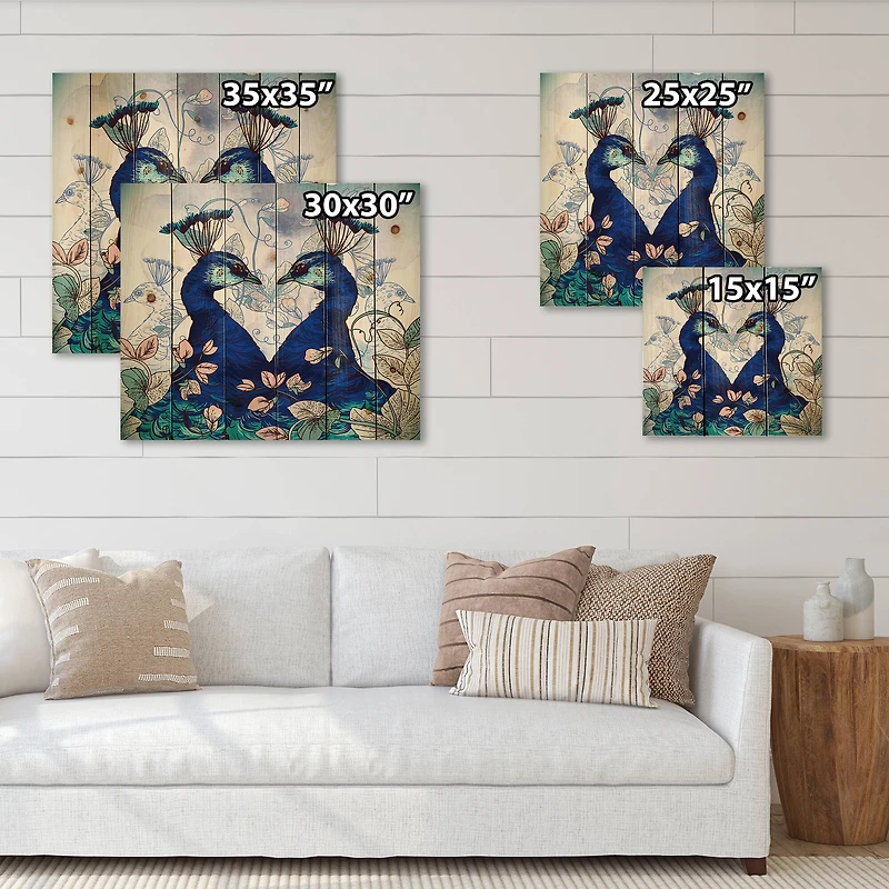 Designart - Two Blue Peacocks With Wildflowers