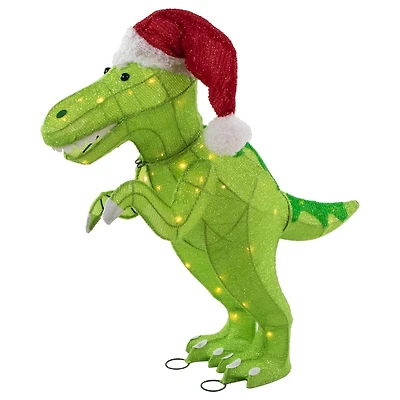 30" LED Tinsel Santa T-Rex Dinosaur Outdoor Christmas Decoration