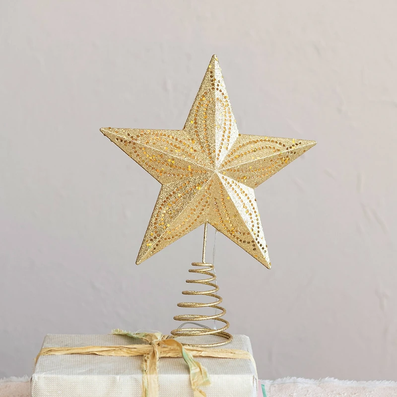 Hello Honey® 12.5" Gold Plastic Star Tree Topper with Cut-Outs & LED Lights