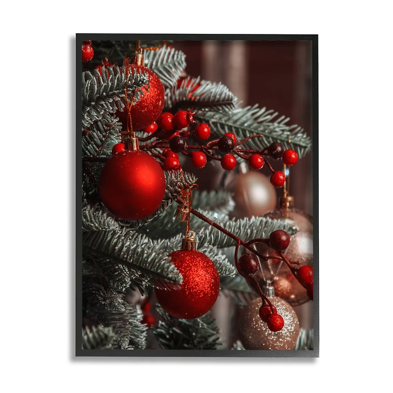 Stupell Industries Hanging Red Ornaments Christmas Tree Framed Giclee Art