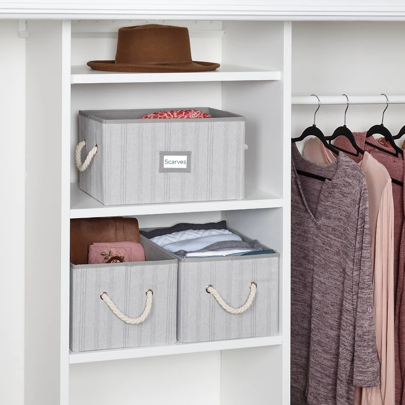 Honey Can Do Gray Stripes Large Collapsible Fabric Storage Bins with Handles, 3ct.