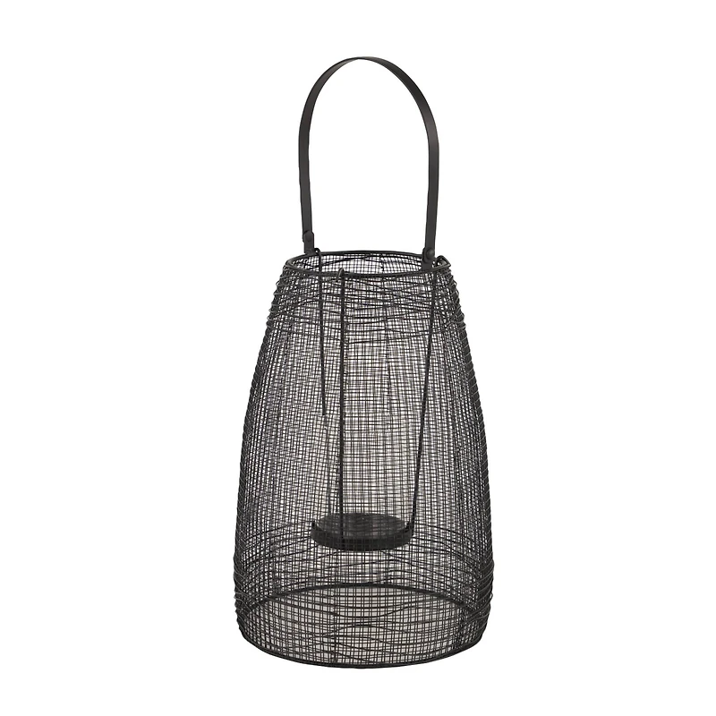 Black Iron Modern Candle Holder Lantern, 13" x 8" x 8"