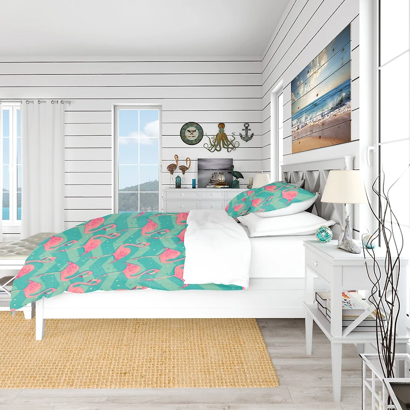 Designart 'Pink Flamingo Birds' Tropical Bedding Set