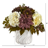 15in. Peony, Hydrangea, Dahlia Arrangement in Marble Finished Vase