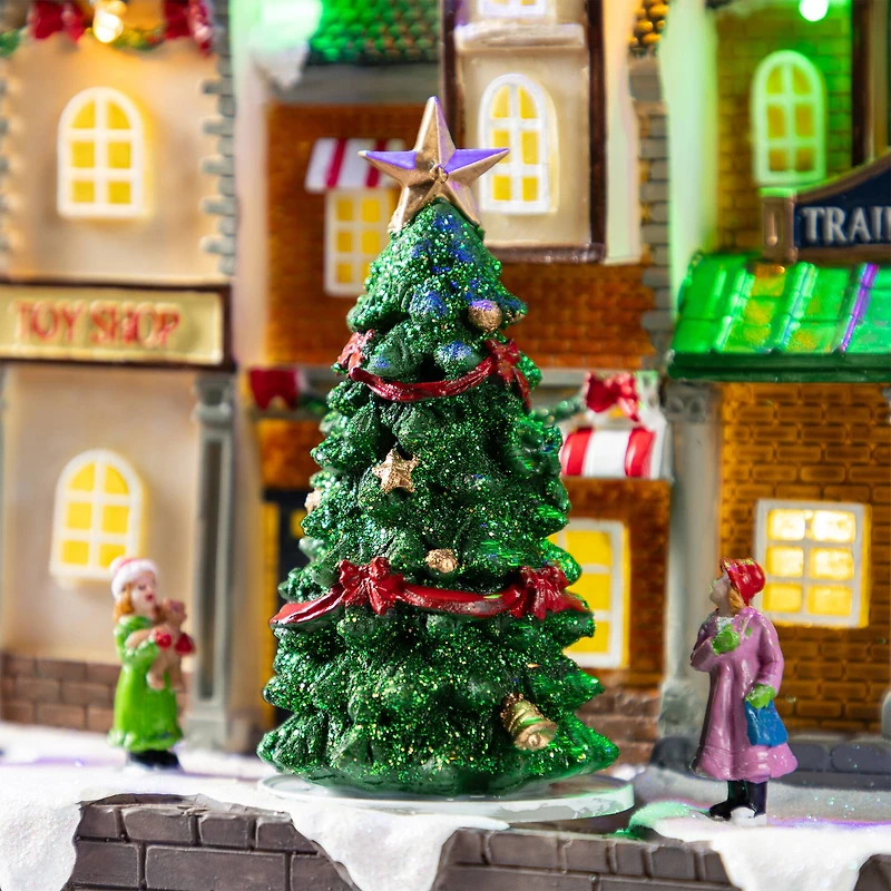 Glitzhome® 13.75" Lighted Christmas Train station Resin Village with Movement and Music