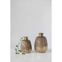 Hello Honey® 10" Gold Textured Terracotta Vase with Lines