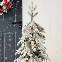 4ft. Pre-Lit Flocked Red Berry Fir Artificial Christmas Porch Tree in Urn, White Lights