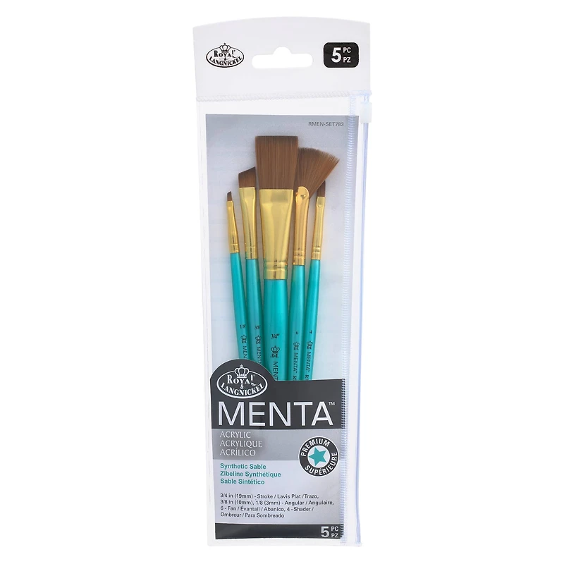 Royal & Langnickel® Menta™ Angular & Fan Synthetic Acrylic 5 Piece Brush Set