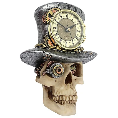 Design Toscano 8.5" Steampunk Mad Hatter Skull Sculptural Wall Clock