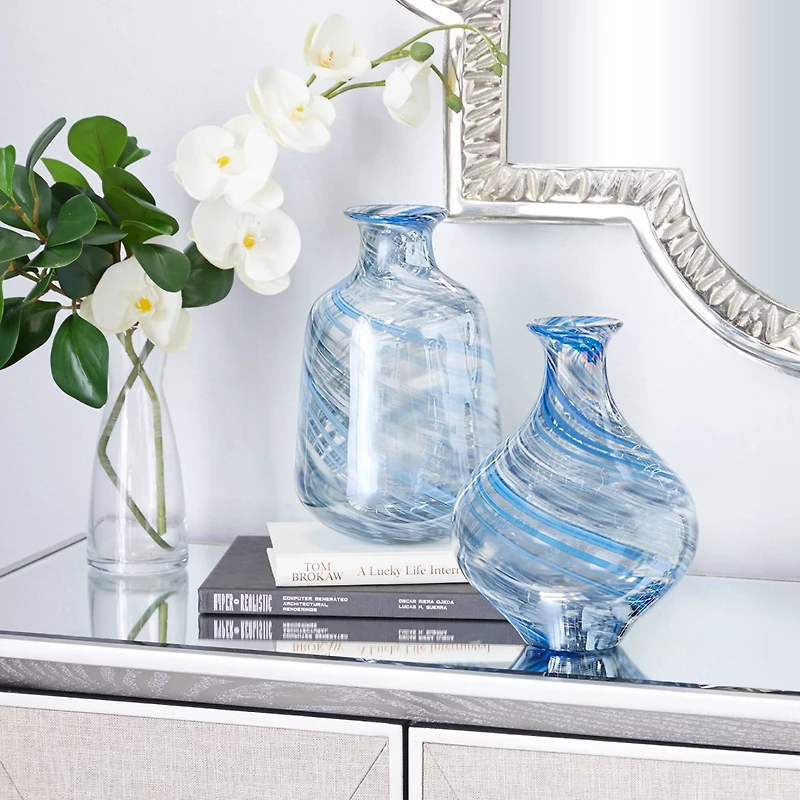 Blue Contemporary Glass Vase Set