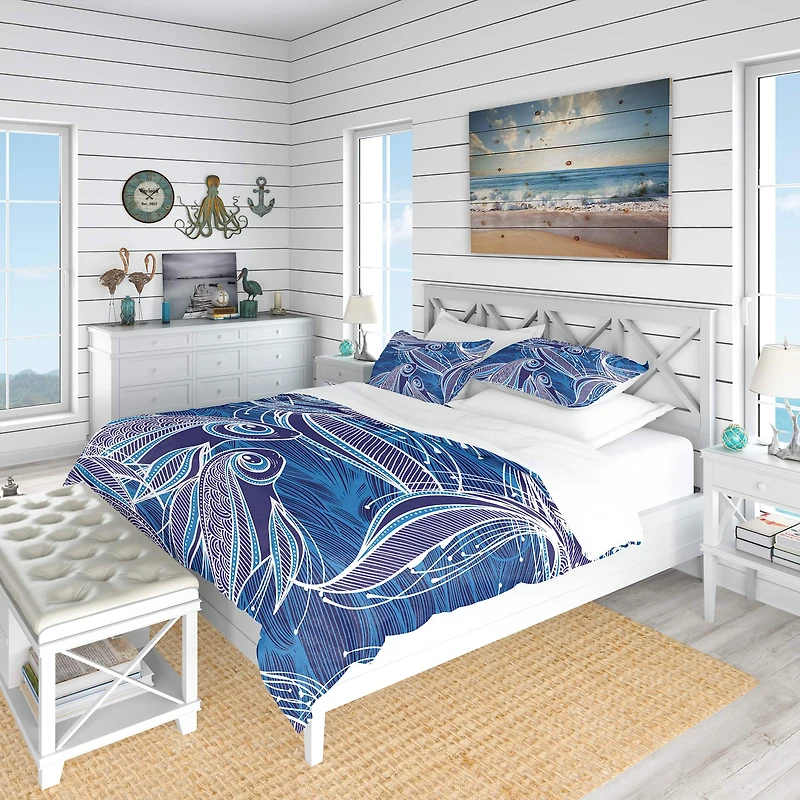 Designart 'Blue Pattern with Fantastic Fishes' Nautical & Coastal Bedding Set