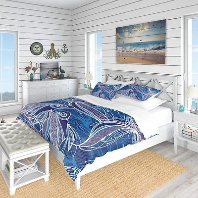 Designart 'Blue Pattern with Fantastic Fishes' Nautical & Coastal Bedding Set