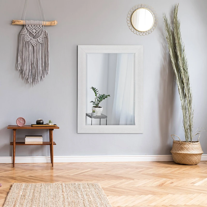 Head West Whitewashed Wood Plank Beveled Glass Bathroom Vanity Mirror