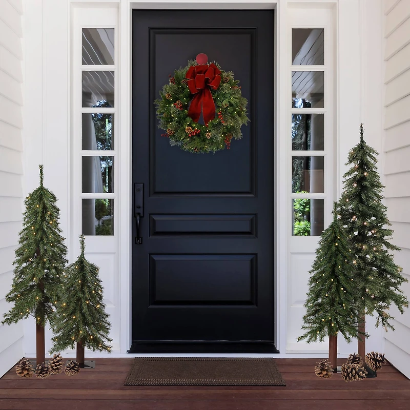 4ft. Pre-Lit Mountain Fir Artificial Christmas Tree with Natural Wood Pole, Soft White LED Lights