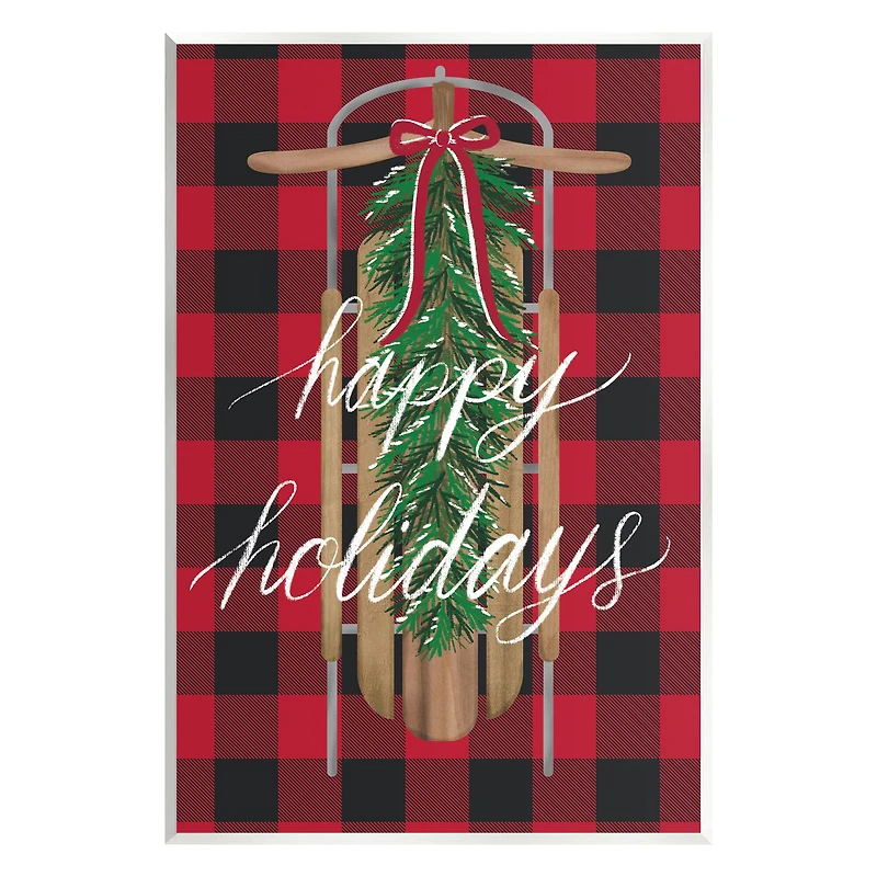 Stupell Industries Happy Holidays Tartan Sled Wall Plaque Art