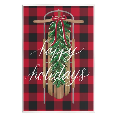 Stupell Industries Happy Holidays Tartan Sled Wall Plaque Art