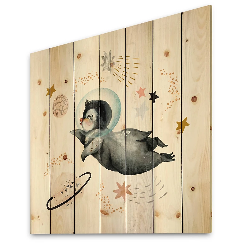 Designart - Little Penguin Flying Stars and Planets II