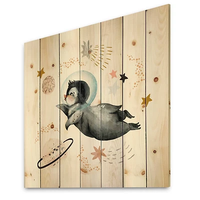 Designart - Little Penguin Flying Stars and Planets II