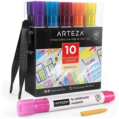 Arteza® 10 Color Neon Glass Board Marker Set