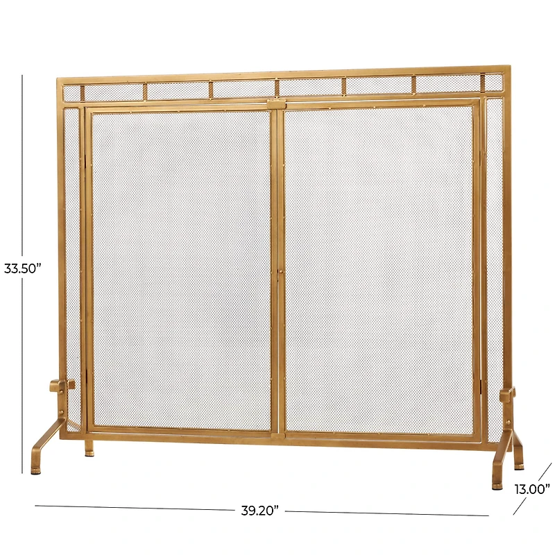 33.5" Gold Metal Geometric Single Panel Fireplace Screen