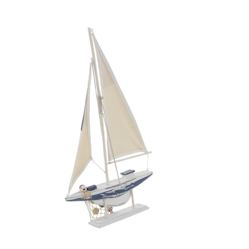 Set of 2 White Wood Coastal Sail Boat Sculpture, 22" x 13"