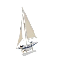Set of 2 White Wood Coastal Sail Boat Sculpture, 22" x 13"