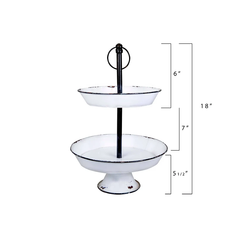Hello Honey® 17" White Distressed 2-Tier Enameled Metal Tray