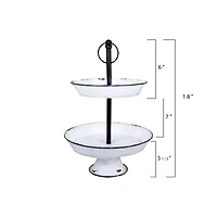 Hello Honey® 17" White Distressed 2-Tier Enameled Metal Tray