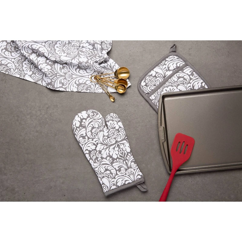 DII® Gray Damask Dishtowel, 2ct.