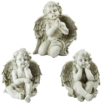 11" Gray Sitting Cherub Angel Decorative Outdoor Garden Statues