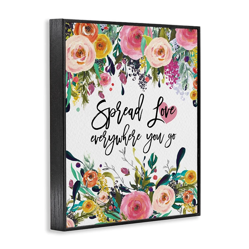 Stupell Industries Spread Love Phrase Pink Floral Blooms Calligraphy Framed Giclee Art