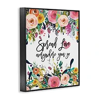 Stupell Industries Spread Love Phrase Pink Floral Blooms Calligraphy Framed Giclee Art