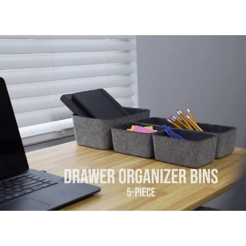 Welaxy Felt 5 Piece Drawer Organizer Bins