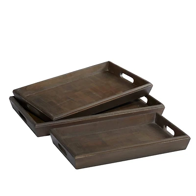 Brown Mango Wood Contemporary Tray Set
