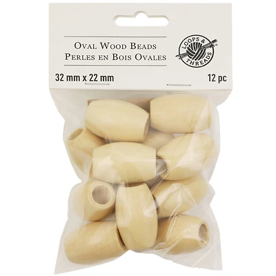 Natural Wood Oval Beads by Loops & Threads®, 32mm