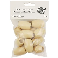 Natural Wood Oval Beads by Loops & Threads®, 32mm