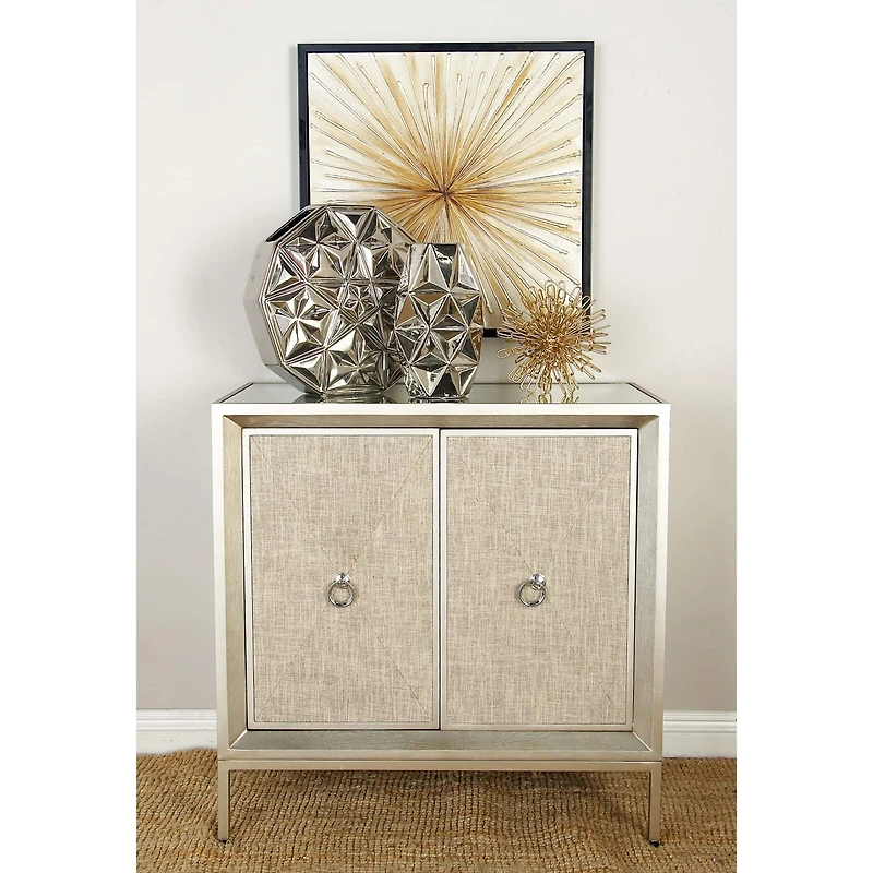 Beige Wood Glam Cabinet