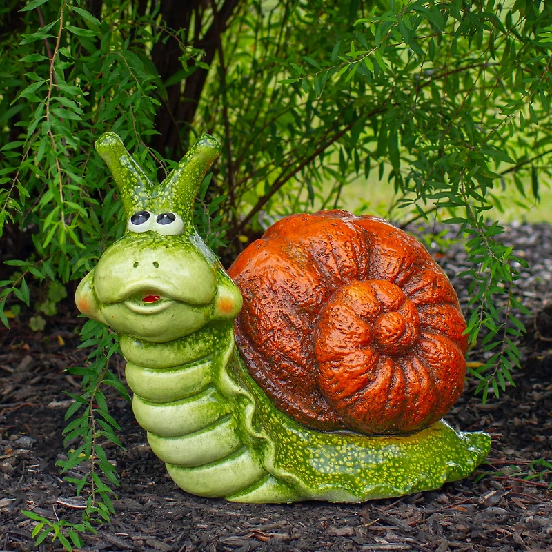 13.5" Green & Brown Snail Outdoor Garden Statue