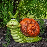 13.5" Green & Brown Snail Outdoor Garden Statue