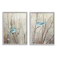 Stupell Industries Peaceful Perched Blue Birds Animal Nature Painting in Gray Frame Wall Art